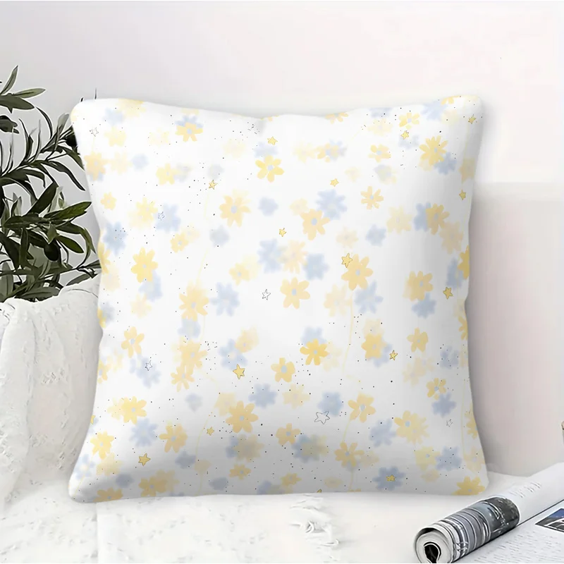 45x45cm-1Pc Microfiber Square Throw Pillow(With Pillow Insert),Skin-Friendly,Ultra-Soft,Daisy Floral Print Modern Cushion