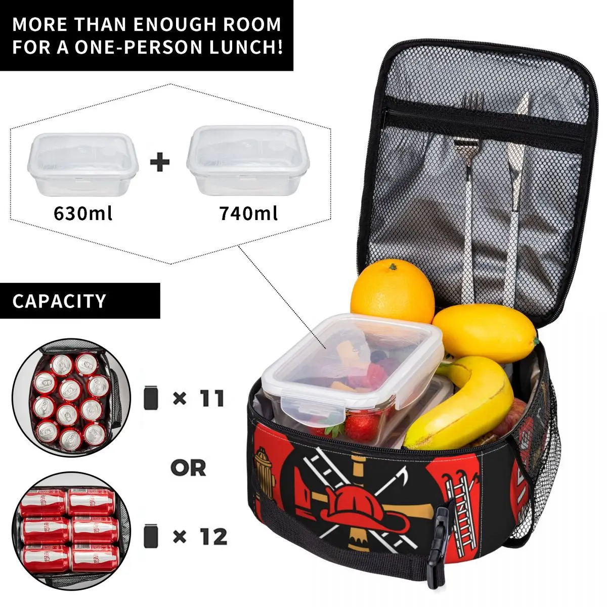 Firefighter Department Logo Thermal Insulated Lunch Bag Portable Lunch Container for School Office Outdoor Storage Food Box