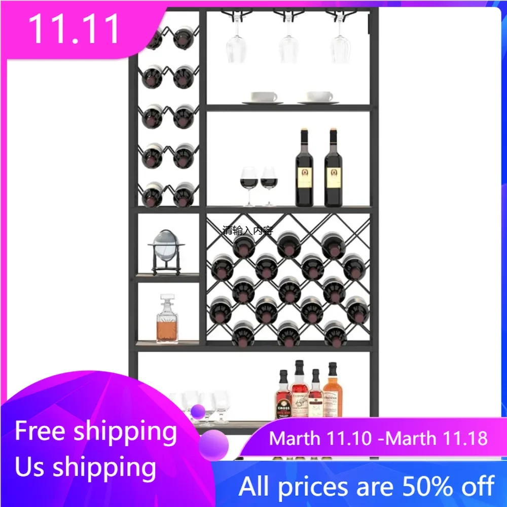 

Wood Metal Stackable Bakers Rack Freestanding Floor Wine Refrigerator Farmhouse Tall Coffee Bar Cabinet With Storage Furniture