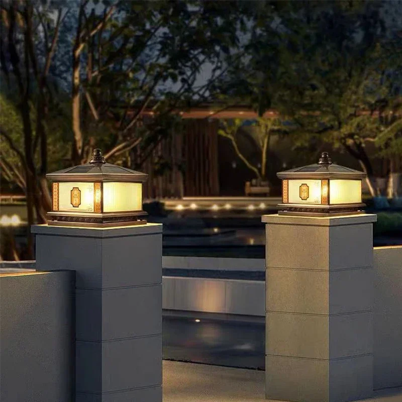 TYLA Outdoor Solar Post Lamp Vintage Creative Chinese Brass  Pillar Light LED Waterproof IP65 for Home Villa Courtyard