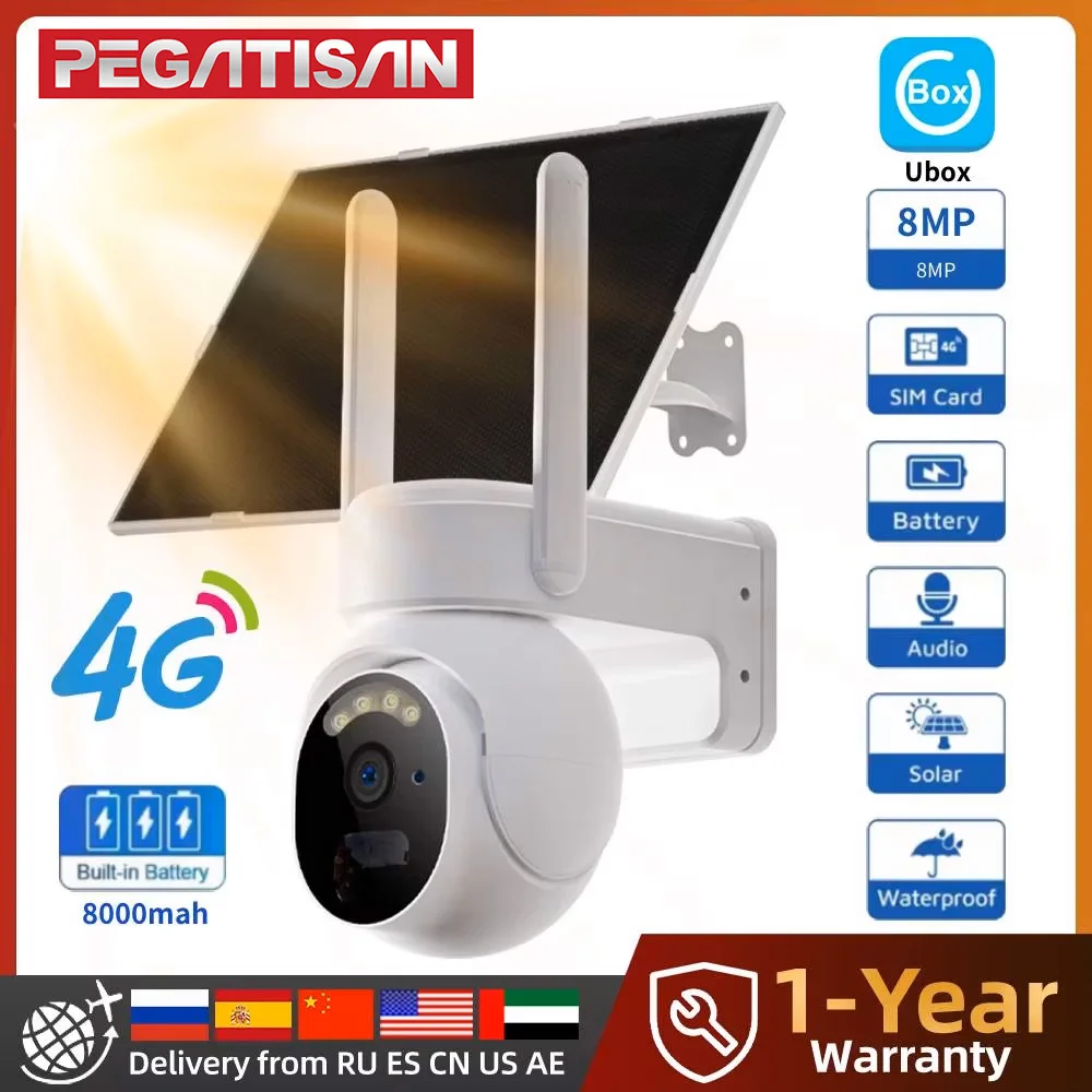 

PEGATAH UBOX 4G Camera Solar PIR Human Detection Night Vision Waterproof Security Video IP Camara 8MP 4K Battery CCTV Camera