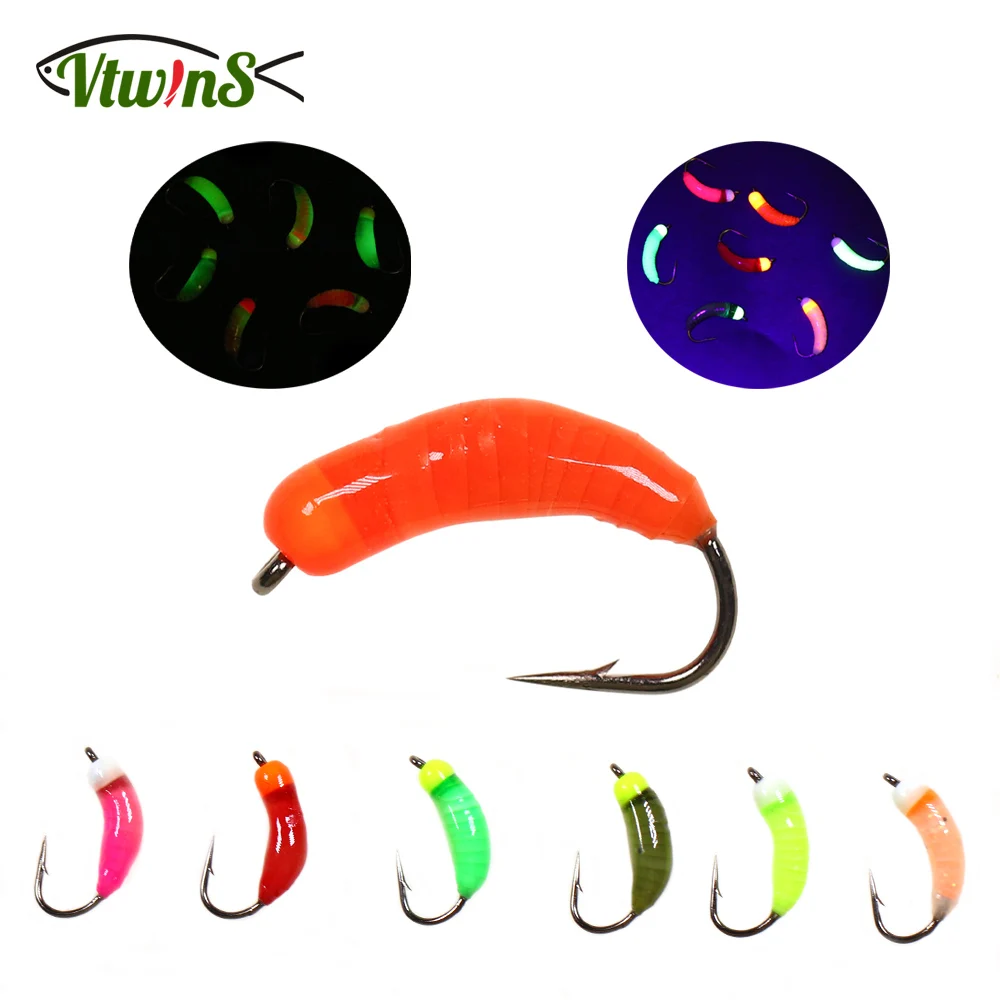 Vtwins 4 Ice Fishing Luminous Tungsten Bead Head Nymph Bug Worm Fly Caddis Larvae Insect Baits Fast Sinking Trout Lures Pesca