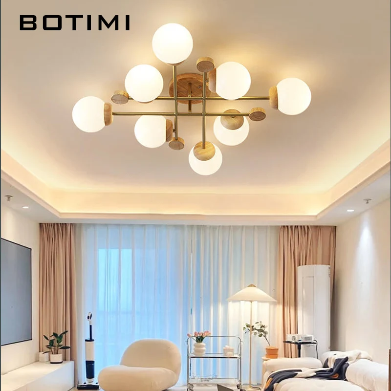 

BOTIMI Home Decorative Golden Rode Chandelier With Glass Lampshades For Foyer Designer Solid Wood Bedroom Lights Nordic Lustre