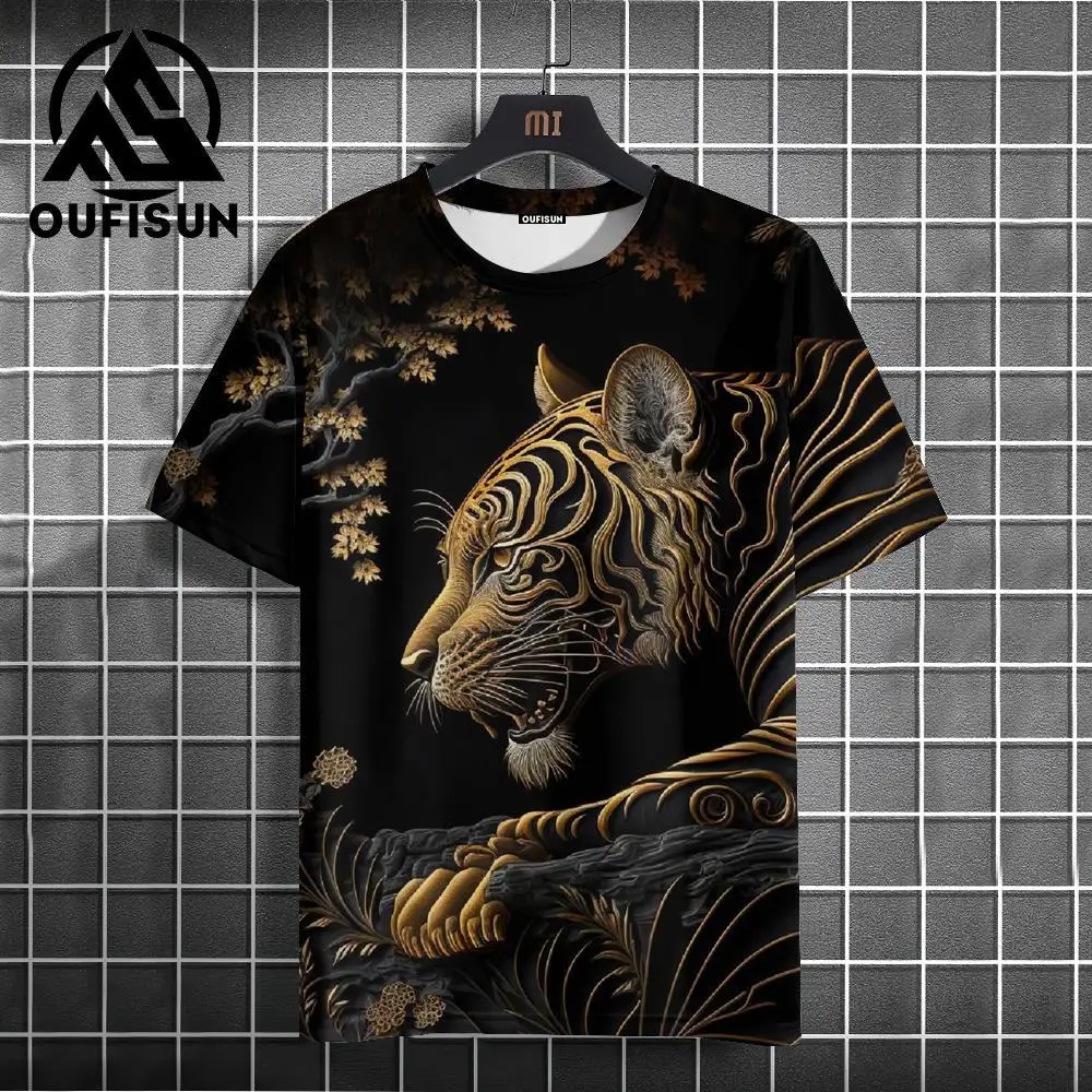 Men\'s T Shirt 3d Animal Print Summer Short Sleeve Tops Fashion Crew Neck Pullover Oversized Male Clothing Outdoor T-Shirts