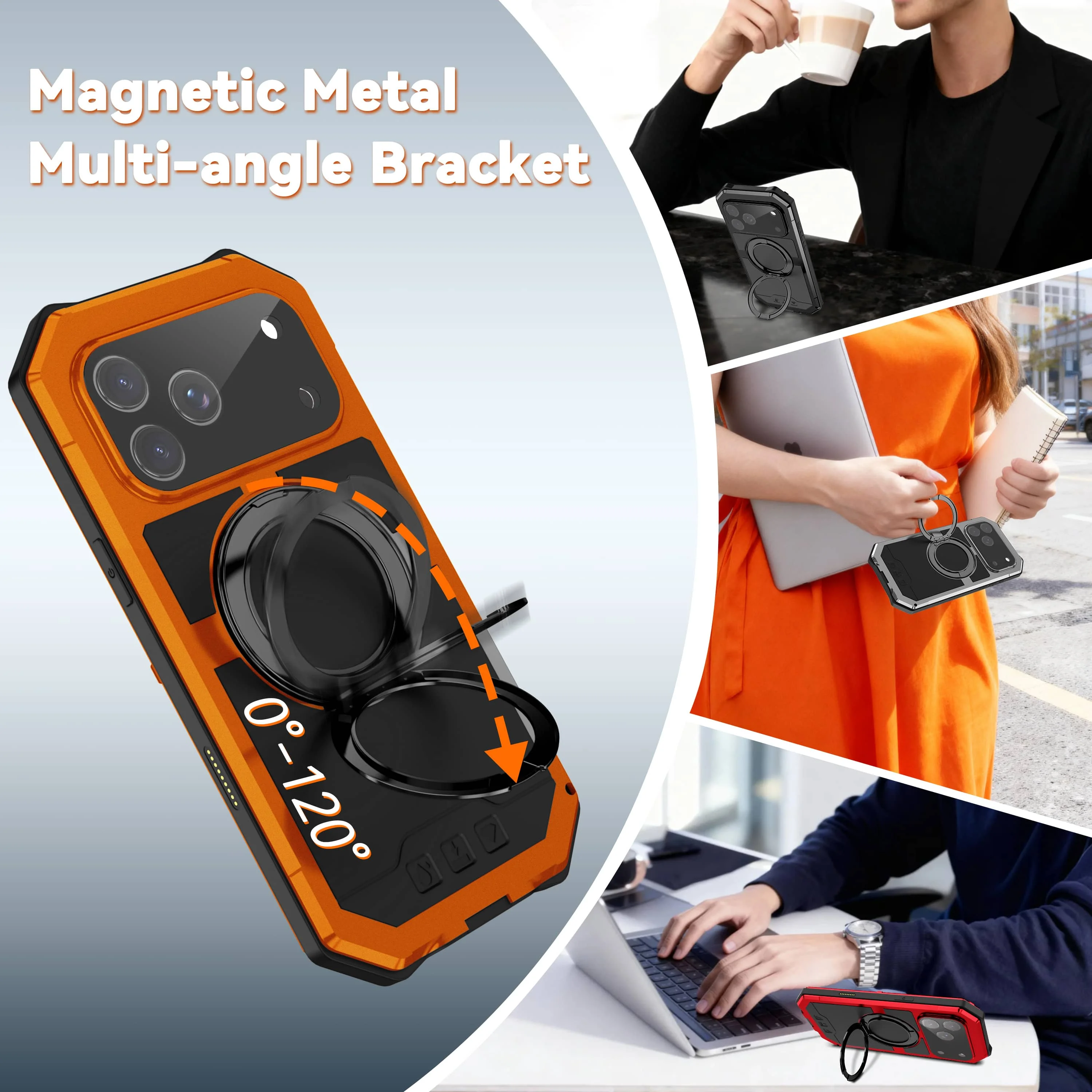 

Metal Heavy Duty Case for iPhone 17 Pro Max Magnetic 360° Ring Stand Camera Control Button Full Cover Shockproof Protective Case