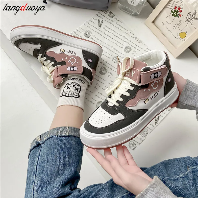 platform shoes Women\'s Mid Top Casual Shoes 2024 Spring Autumn Versatile Breathable Sneakers Thick Soled Shoes Woman Shoes