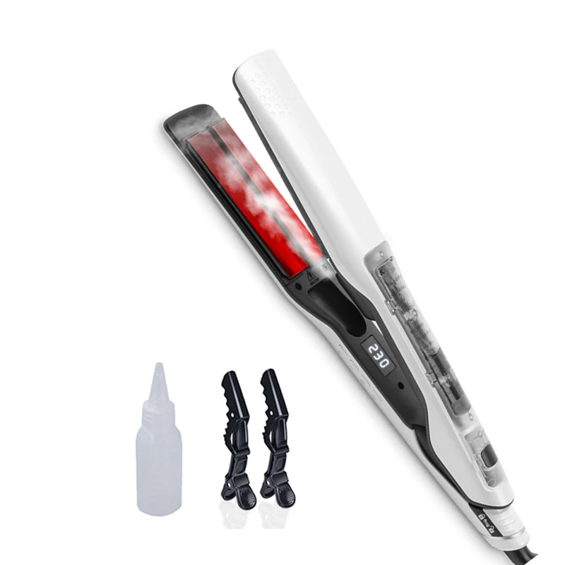 Professional Steam Hair Straightener 2 in 1 Ceramic Wide Flat Iron Hair Curling Negative Ion AntiFrizz Hair Styling Tools