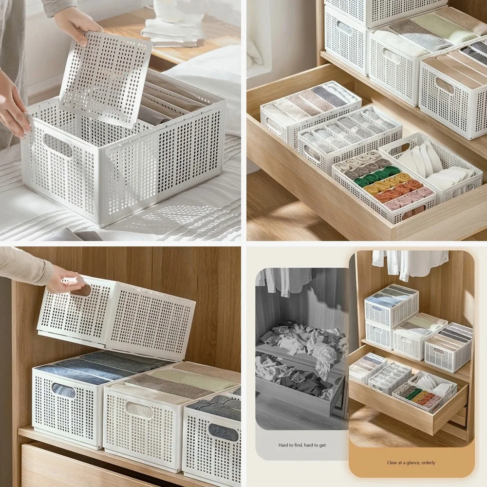 

Foldable Clothes Storage Box for Wardrobe Closet, Underwear Organizer Drawer Dividers, Space-Saving Jeans Container