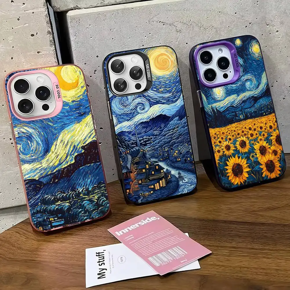 

Van Gogh Starry Sky For Iphone 15 14 13 Plus 17 16 12 11 Pro Max Matte Colored Silver Luxury Phone Cover
