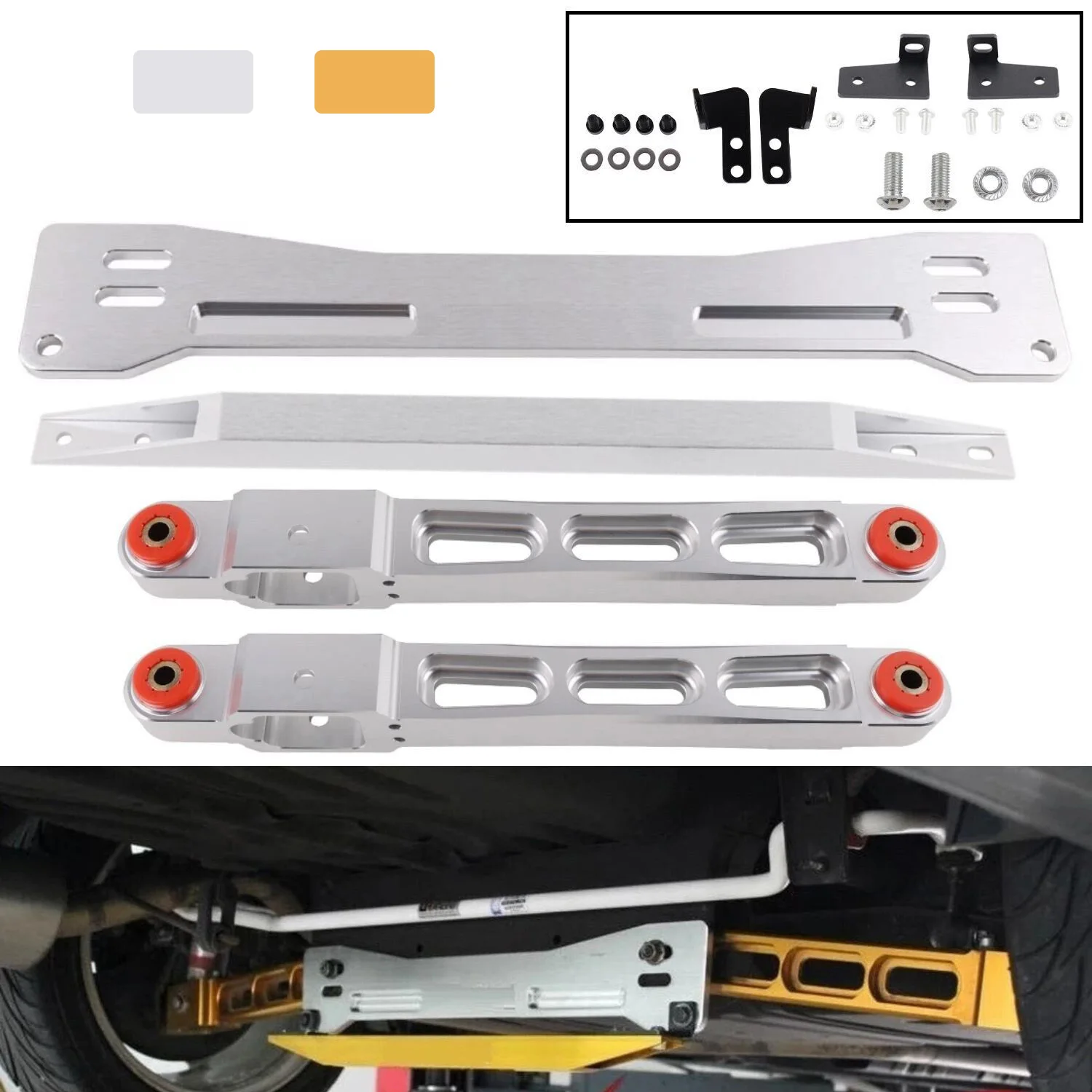 

Rear Subframe Bar+ Lower Tie Bar+ Rear Lower Control Arm Silver Gold For Mitsubishi Proton 97-01