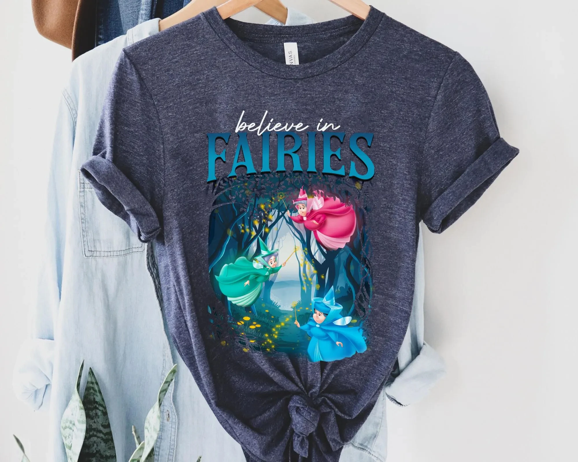 تي شيرت Flora Fauna and Merryweather Believe in Fairy، تي شيرت Disney Sleeping Beauty Fairy Godmother، Disney Family Travel #5