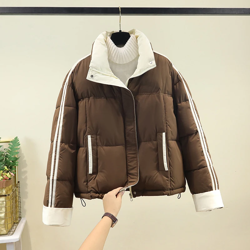 

Faionable Thiened ort down Хлопковое жакет женское зимнее теплое пальто свободное корейское Sle для поездок на работу чистый цвет застежка-молния