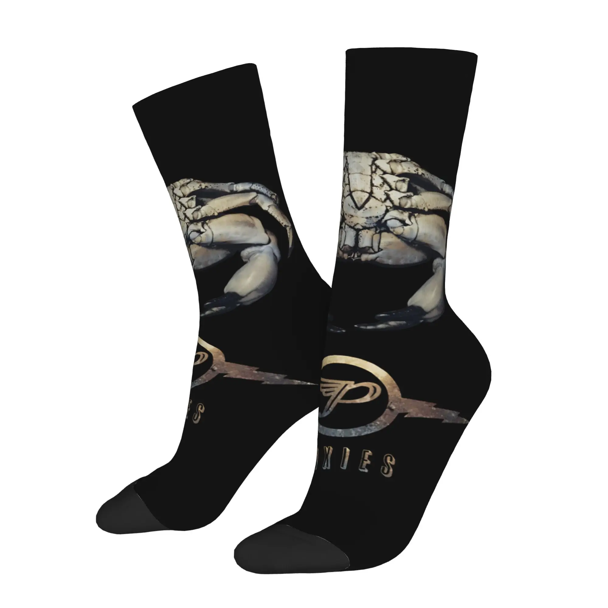 1 Pair Funny Happy Men's Sock Solid Black Background Crab Vintage Harajuku P-Pixies Hip Hop Novelty Pattern Sock