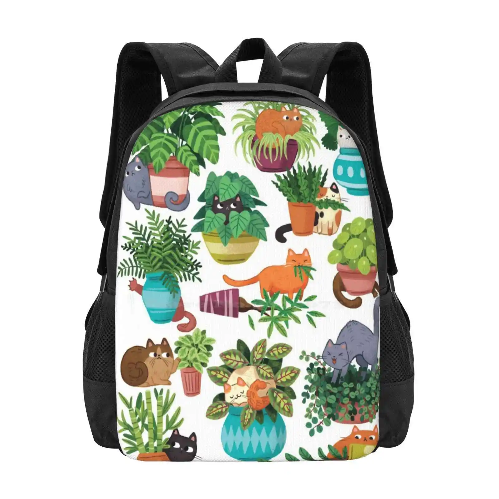 Cats And Plants New Arrivals Unisex Bags Student Bag Backpack Cats In Plants Cute Funny Cat Lady Black Cat Tabby Cat Animals