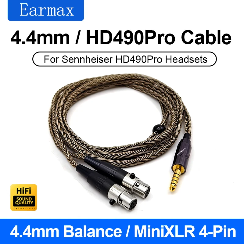 For Sennheiser HD490 Pro Plus Replaceable 4.4mm Jinbao Single Crystal Copper Balance Wire Four Pin MINI XLR Upgrade Cable