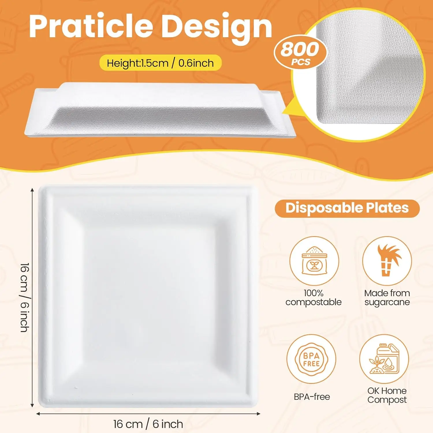800 Pack Square 6 X 6 Inch Appetizer Disposable Plates Small Safe Sugarcane Paper Plates For Wedding Reception Party Dinner