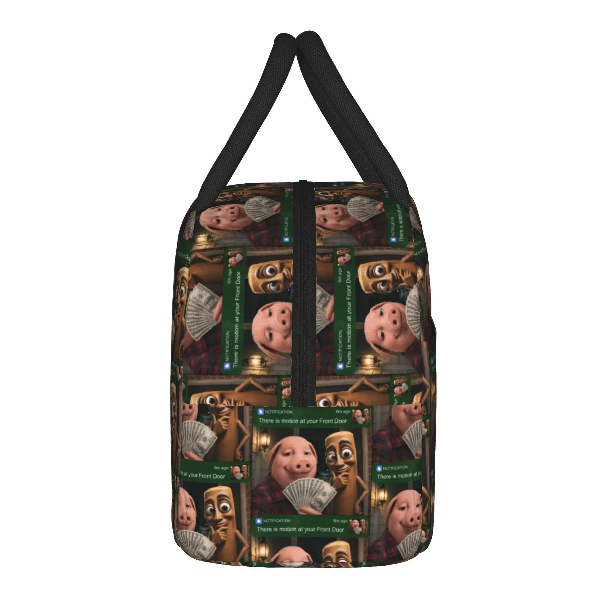 Tung Tung Sahur John Pork Motion at Your Front Door Lunch Bag Portable Lunch Box Adult Cooler Bag Casual Oxford Tote Food Bags