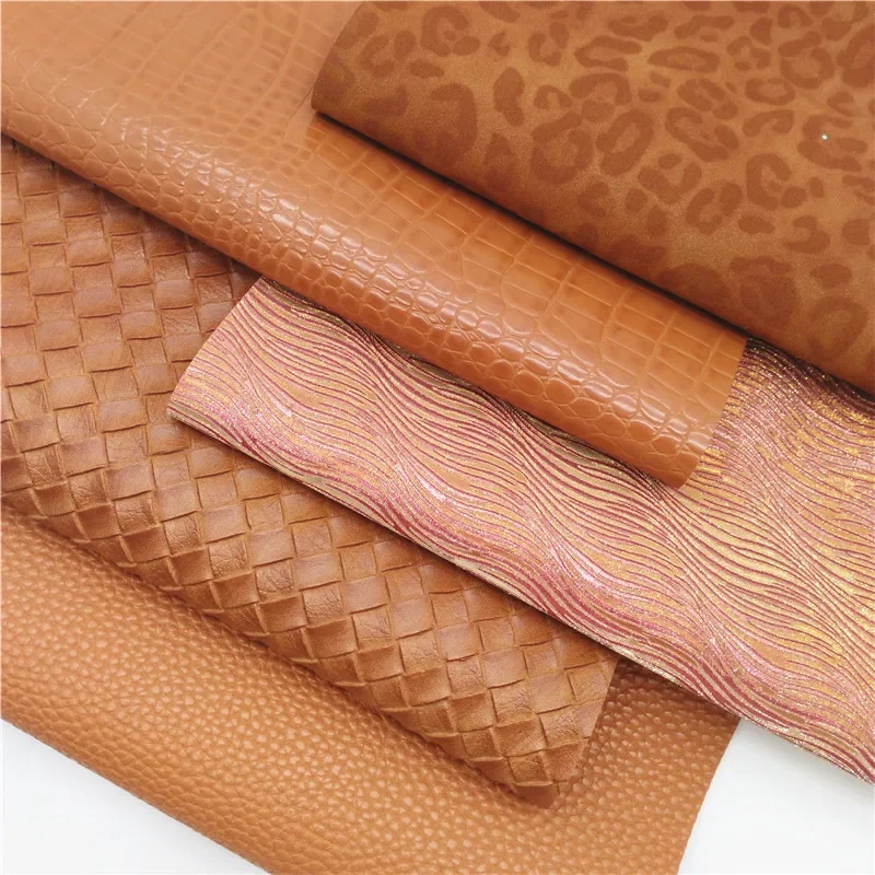 Wave Textured Glitter Leather Sheets Weave Litchi Crocodile Embossed Faux Leather Leopard Suede leather For DIY 21x29CM Y288