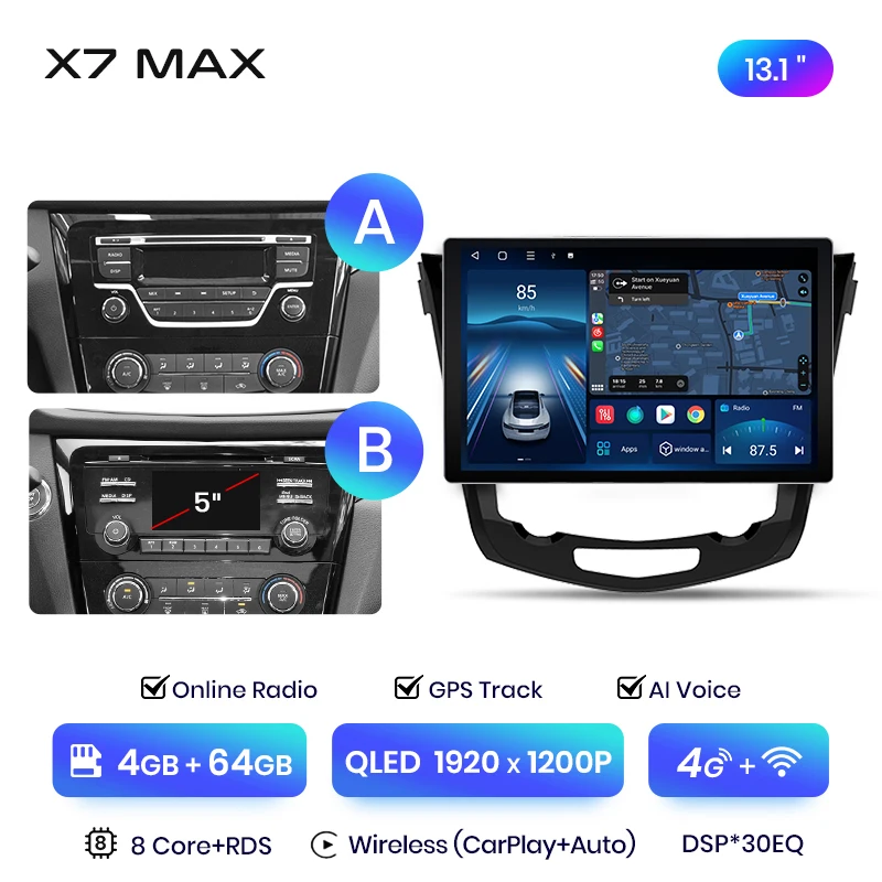 Junsun 13,1 inch QLED Android draadloze CarPlay autoradio voor Nissan Qashqai 2 X-Trail 3 T32 2013-2017 Intelligente Systemen