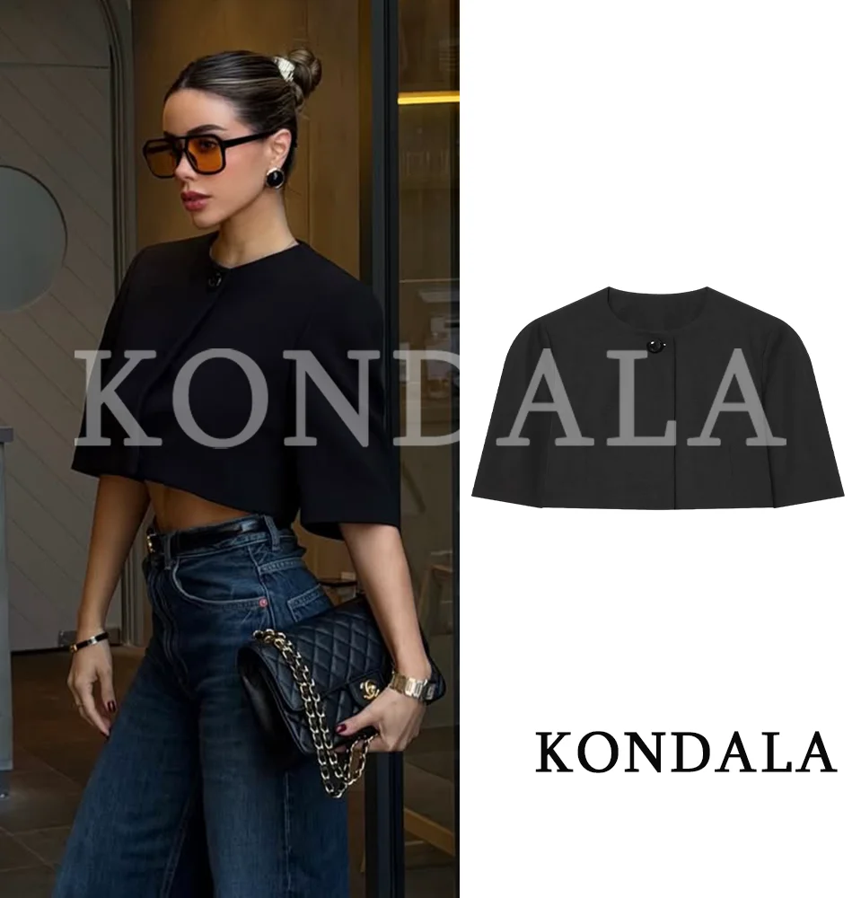 

Women Chic Commute Shawl Style Short Blazer KONDALA 2026 Summer Trendy High Street Short Sleeve Blazer Minimalist Elegant Blazer