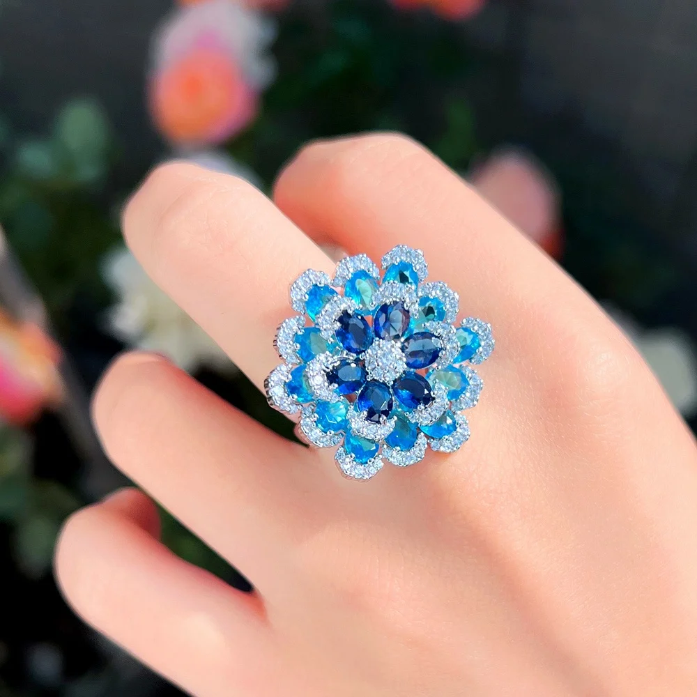 CWWZircons Rosaroter Zirkon Blumenförmiger Verstellbarer Ring für Frauen Glänzender Hochzeits- und Verlobungsschmuck Modeschmuck Geschenk Großhandel J0267 – Detail 4