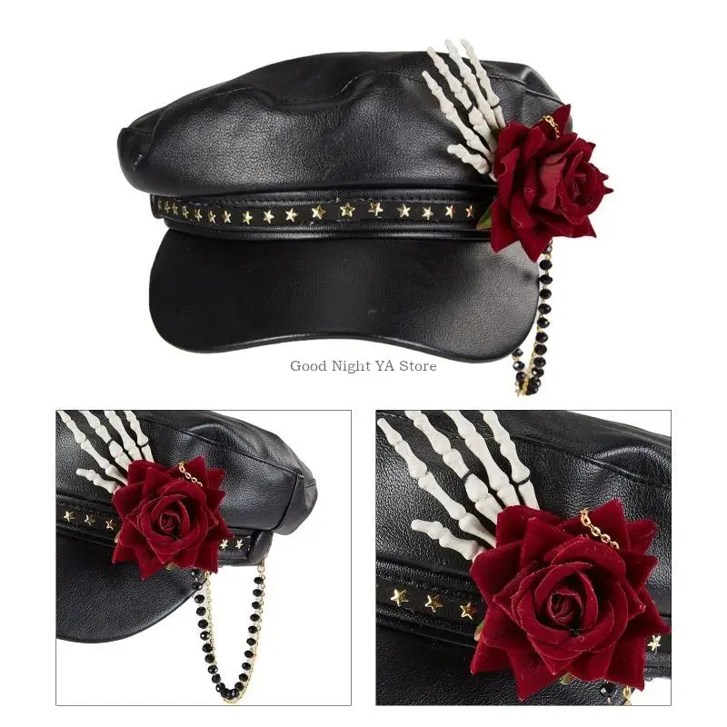 Punk Newsboy Hat Peaked Cap Leather Steampunk Newsboy Cap Halloween Carnival