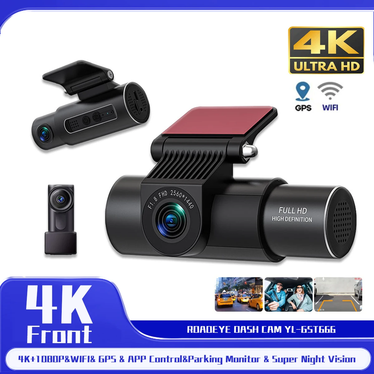 

Dashcam Car 4K/1080P Ultra UHD Recording Video Recorder Front and Rear Car Cameras Night Vision Recorder Accessories Black Box