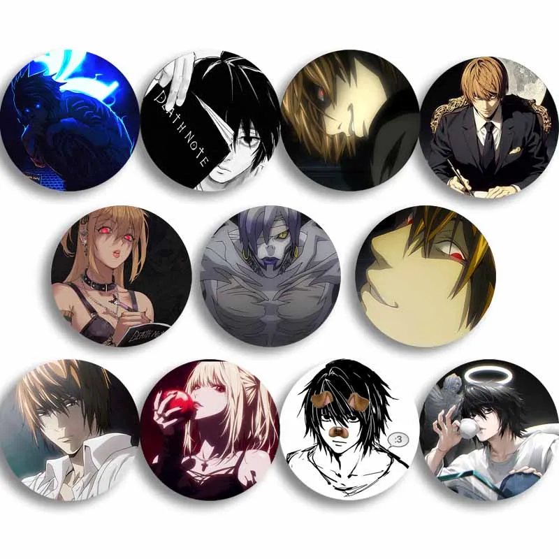 Japanese Anime Death Note Enamel Pins Tinplate Round Brooch L Killer Yagami Light Cosplay Badge Backpacks Clothing Jewelry Gifts