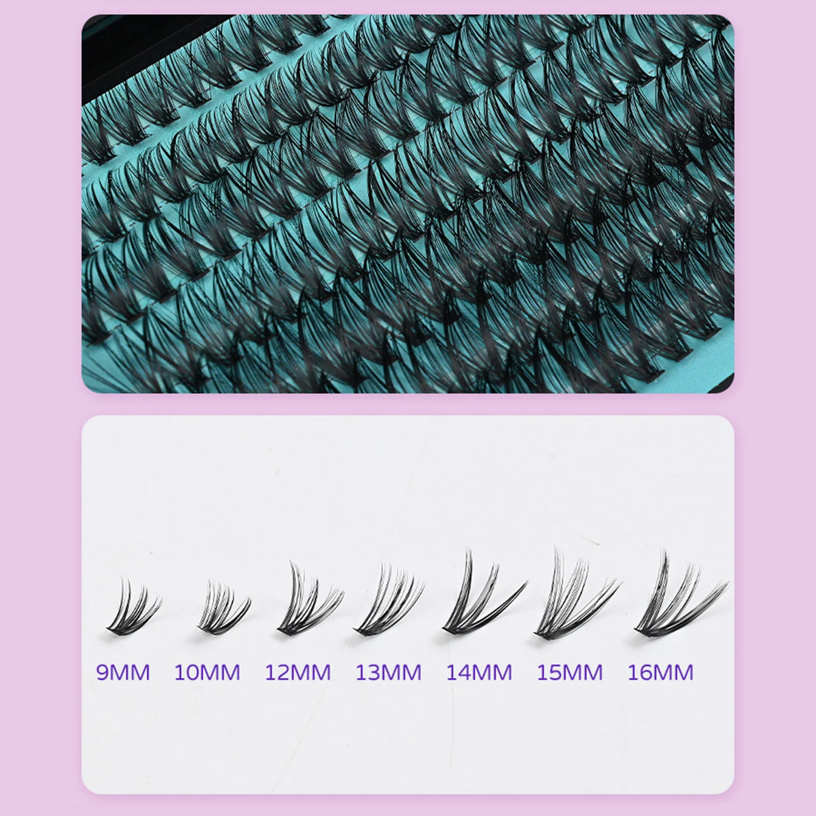 Ciglia finte individuali verdi 9-16mm Lunghezza mista Spessa CC Curl Cluster a fascia nera Ciglia per trucco professionale Salone fai da te