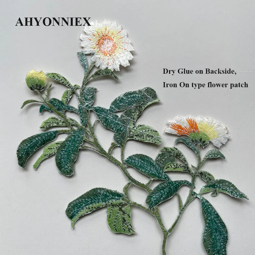 1 قطعة الحديد على شارة مطرّزة ملصقات زهرة الإقحوان اللطيفة للملابس DIY اكسسوارات الديكور