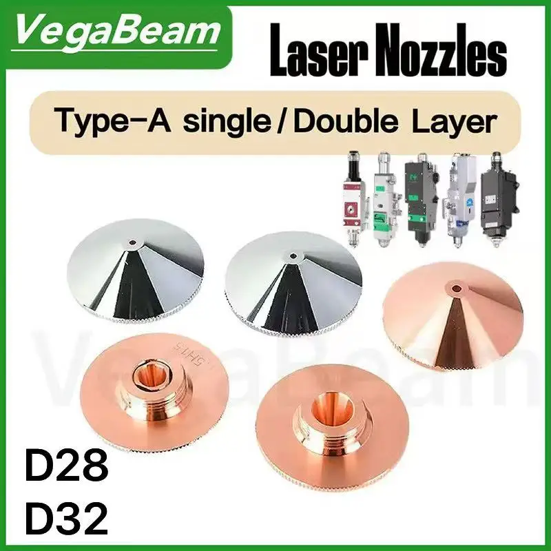 

Laser Nozzle d28 Single Double laser nozzle d32 fiber nozzle For Precitec Raytools HANS BOCI WSX Fiber Laser Cutting Head parts