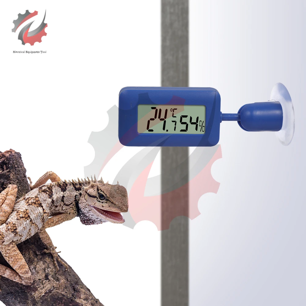 Mini Digital Reptile Thermometer 360 Degree Rotating Luminous Suction Cup Hygrometer For Lizards Snakes Spiders Blue Green