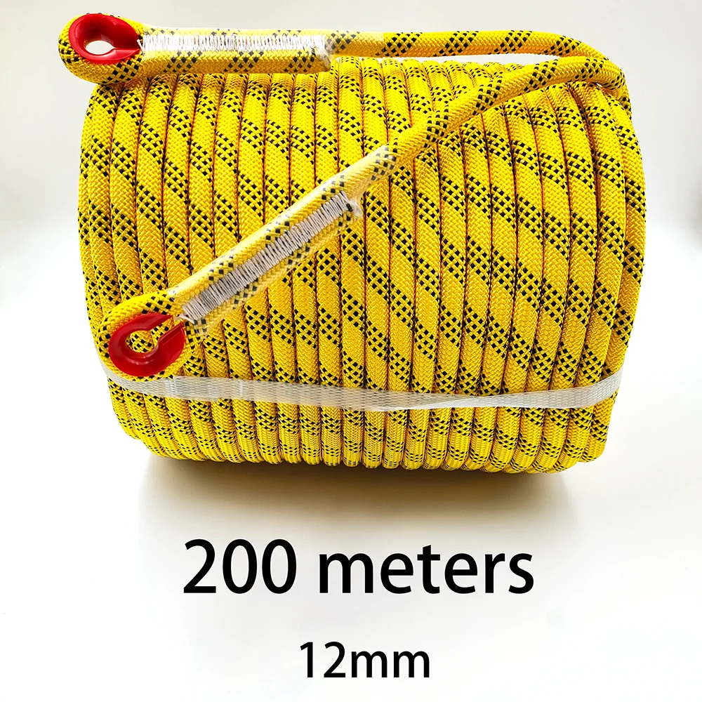 200m 12mm Rock Climbing Rope Tree Climbing Equipment Fire Escape Survival Gear Rescue Outdoor Static Safety Rope