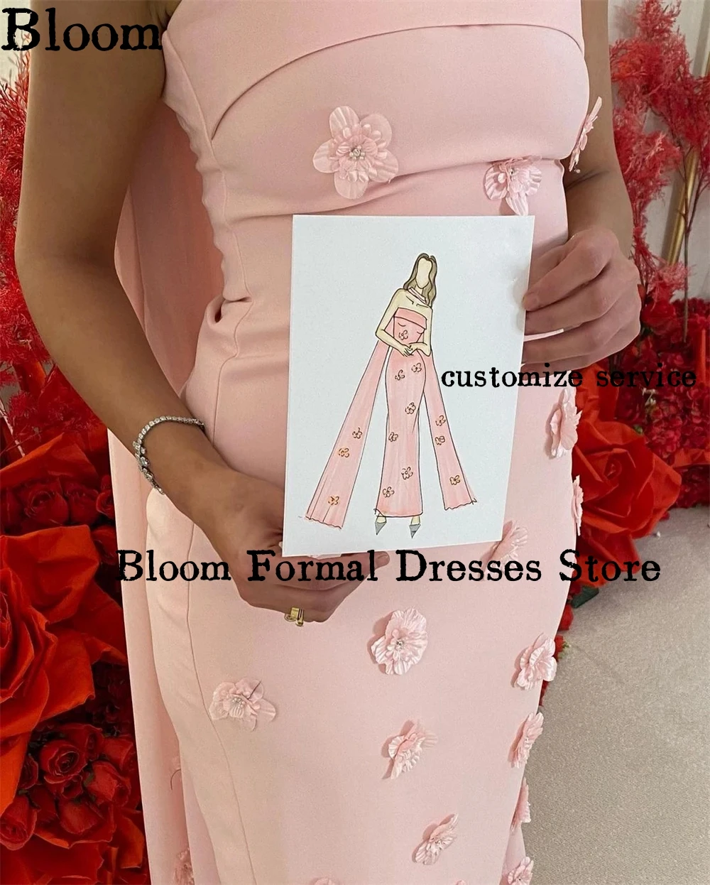 Bloom Customized Handmade Flowers Prom Dresses Vestidos De Saudi Arabia Women Wear Evening Dresses With Wrap Formal Party Gown