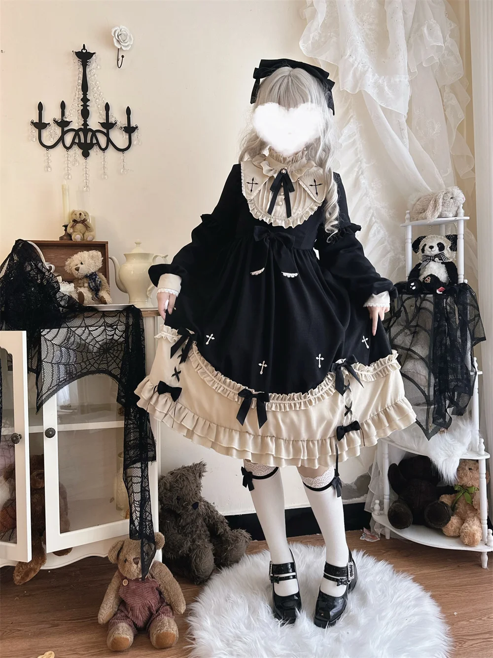 Lolita Retro Dress Autumn/winter L-3xl Daily Lolita Long Sleeved Op Dress Cos Loli Gothic Girl Dress