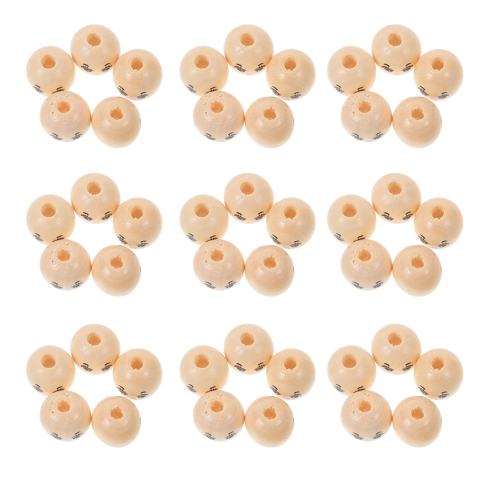 60Pcs Large Hole Wooden Smile Face Beads Smooth Surface for DIY Bracelet Necklace Craft Jewelry Making Loose Beads Bulk