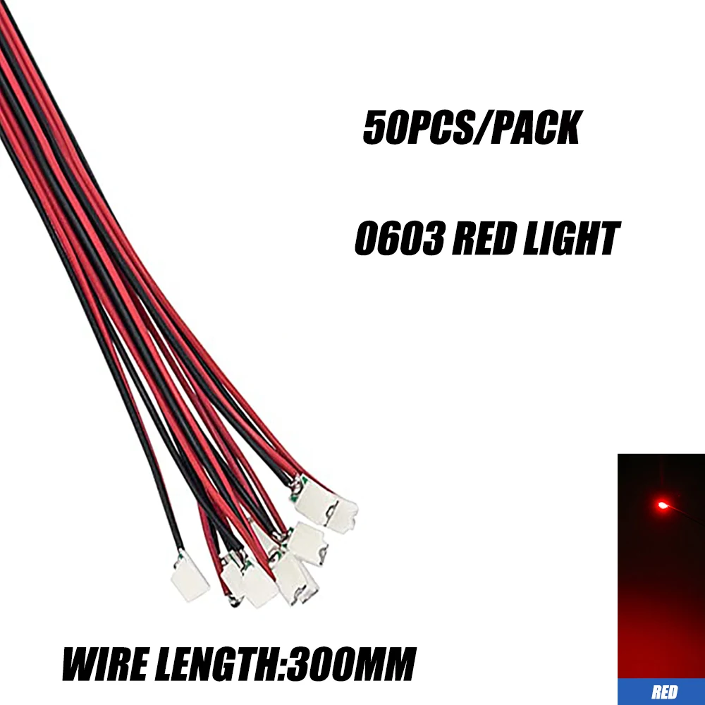 SANMERSEN 50 Teile/beutel 0402 0603 DIY SMD Lampe Wired Micro Litz Led Vorgelötet Chip Wired 3V Eisenbahn Modell spielzeug Licht DIY Führt Drähte 30cm 9