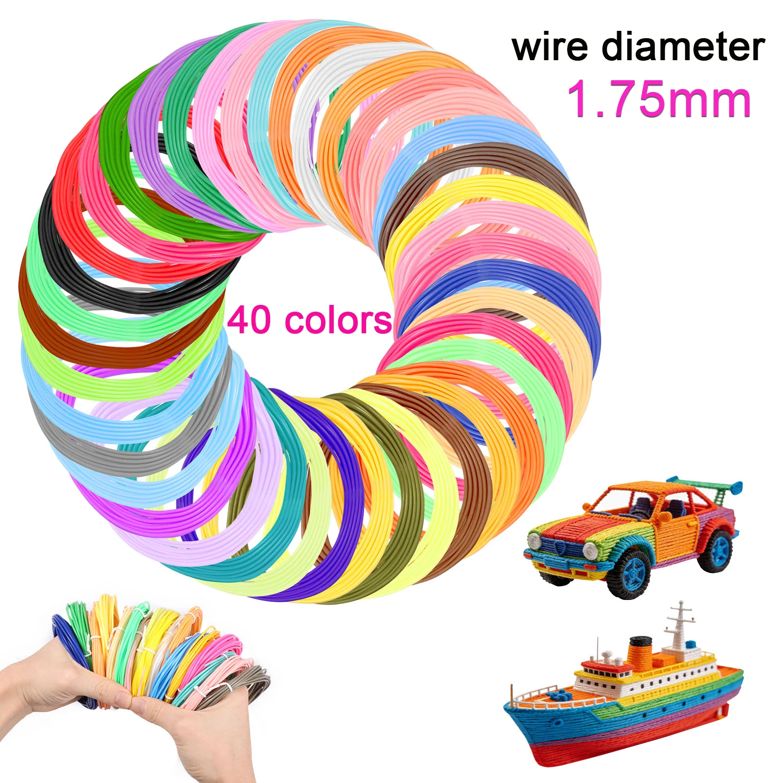 3D Pen Filament Refills 40 Colors 3D Printer PLA 1.75 mm Filament 5M For MYNT3D SCRIB3D PIKA3D 3D Pen 1.75mm 3D Prining Pens
