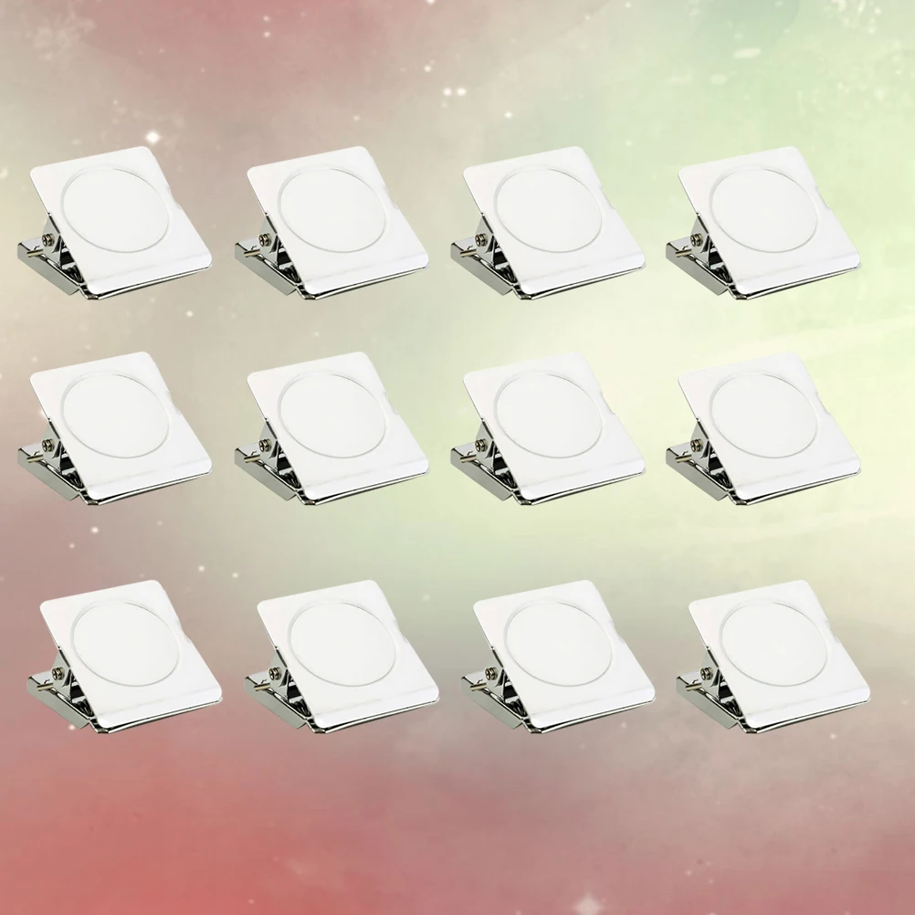 

12pcs Metal Magnet Clamps Stainless Steel Clips Magnetic Paper File Organizer For Home Office School Use