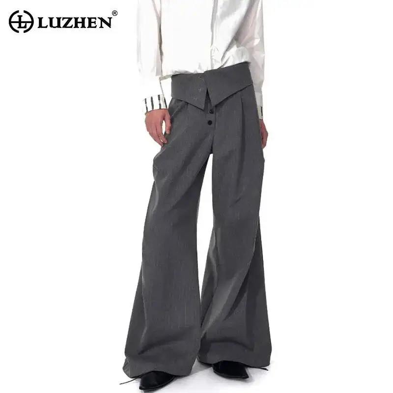 

LUZHEN Layer Patchwork Waist Hemline Design Wide Leg Double Trousers Men's 2025 Solid Color Handsome Street Casual Pants JY7157