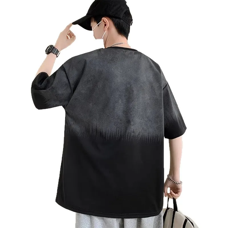 Gradual change contrasting color short-sleeved t-shirt men's summer half-sleeved t-shirt