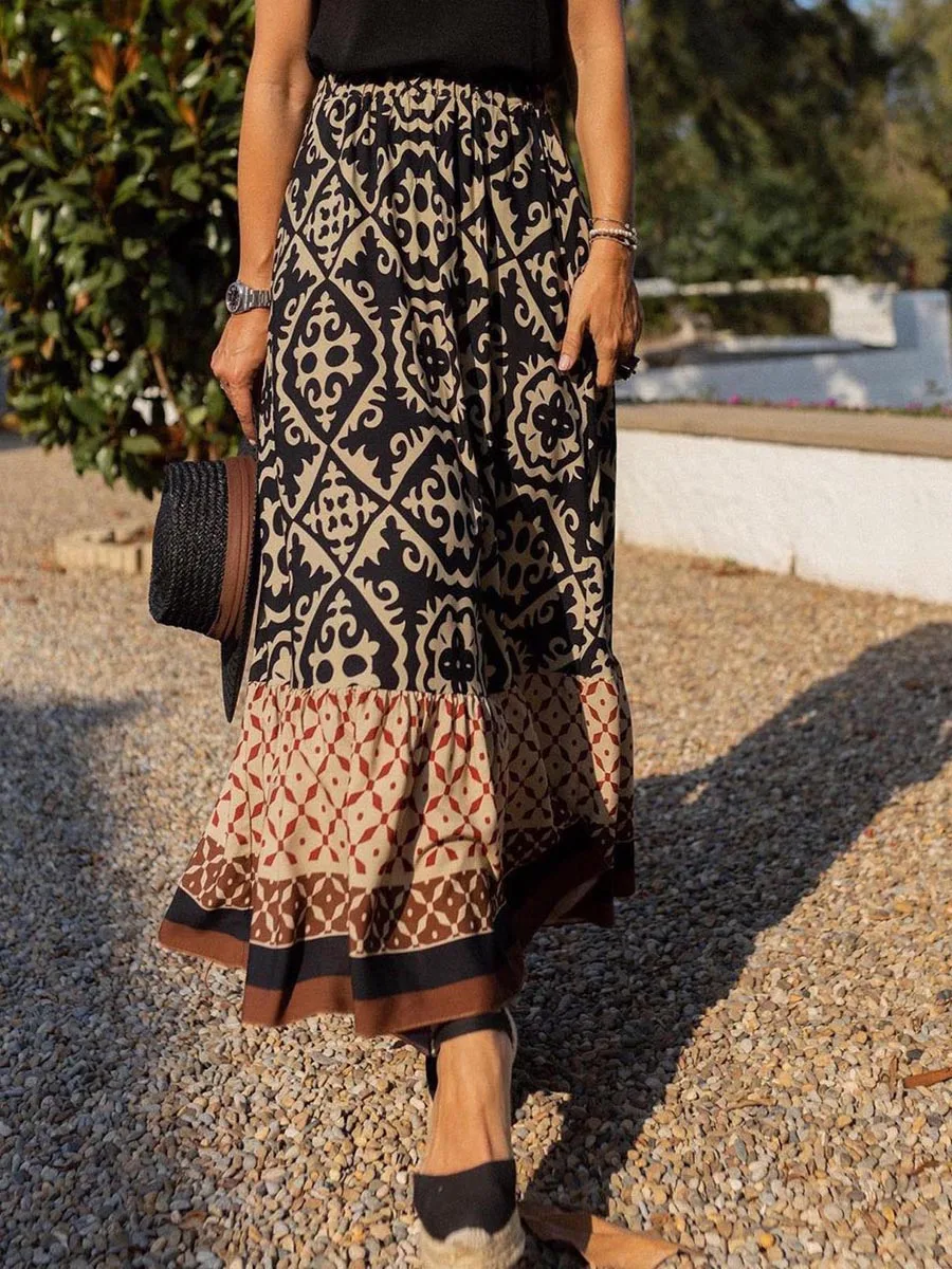 Dames Zomer Bohomian Elastische Hoge Taille Boho Maxi Rok Casual Trekkoord 3 Gelaagde Ruches A Line Lange Rokken