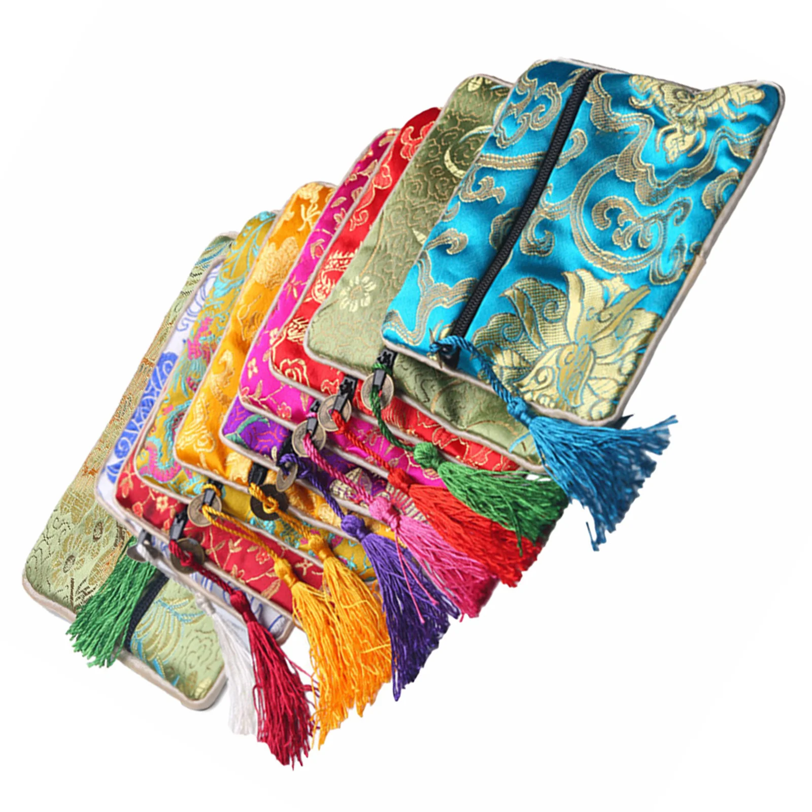 

10Pcs Jewelry Bag Chinese Style Brocade Pouch for Wedding Party Gift Storage Bracelet Ring Earrings Necklace Buddha Beads