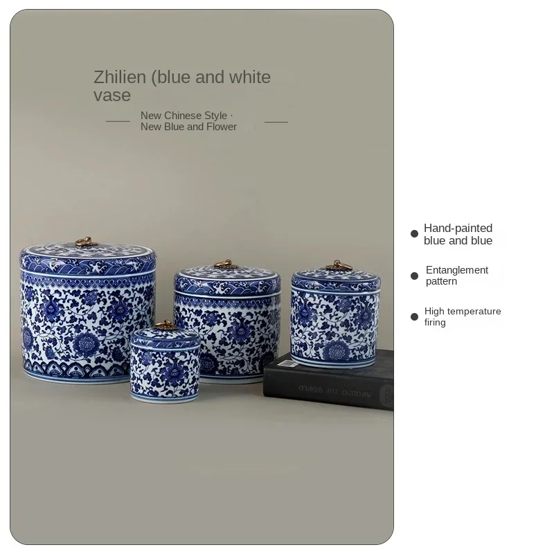 Blue and White Porcelain Tea Jar Qing Dynasty Lotus Design Chinese Caddy Decorative Storage Pot 4.33\