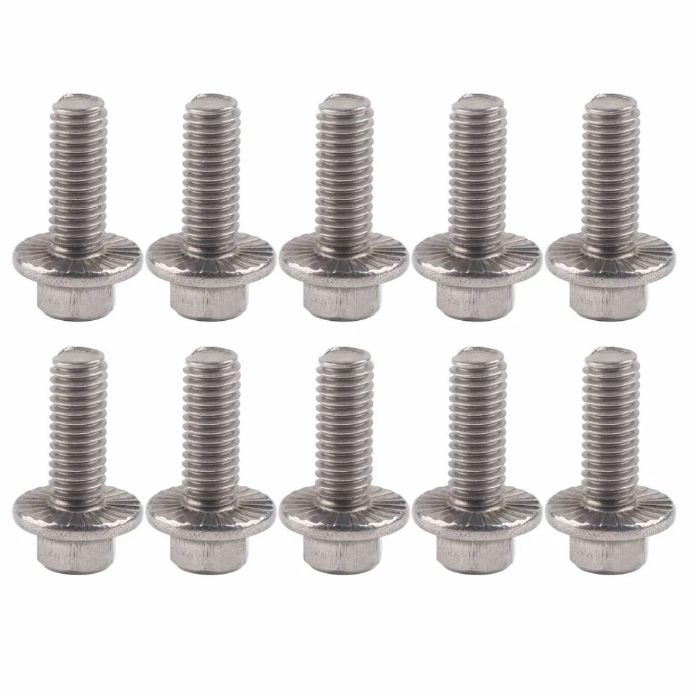 10pcs Durable Serrated Locking Face Flange Bolts Cap Washer Head Hex Head Hex Flange Screws Skid Plate Bolts Auto Skid Plate