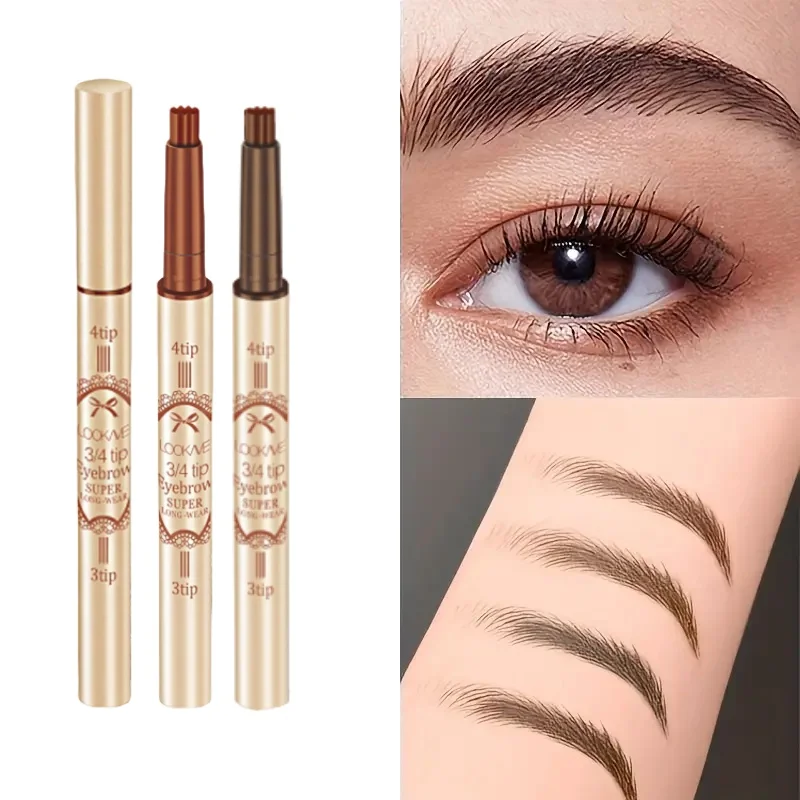Donkerbruine wenkbrauw tattoo pen 4-punts wenkbrauwpotlood Waterdicht langdurig voorhoofdpotlood Cosmetisch