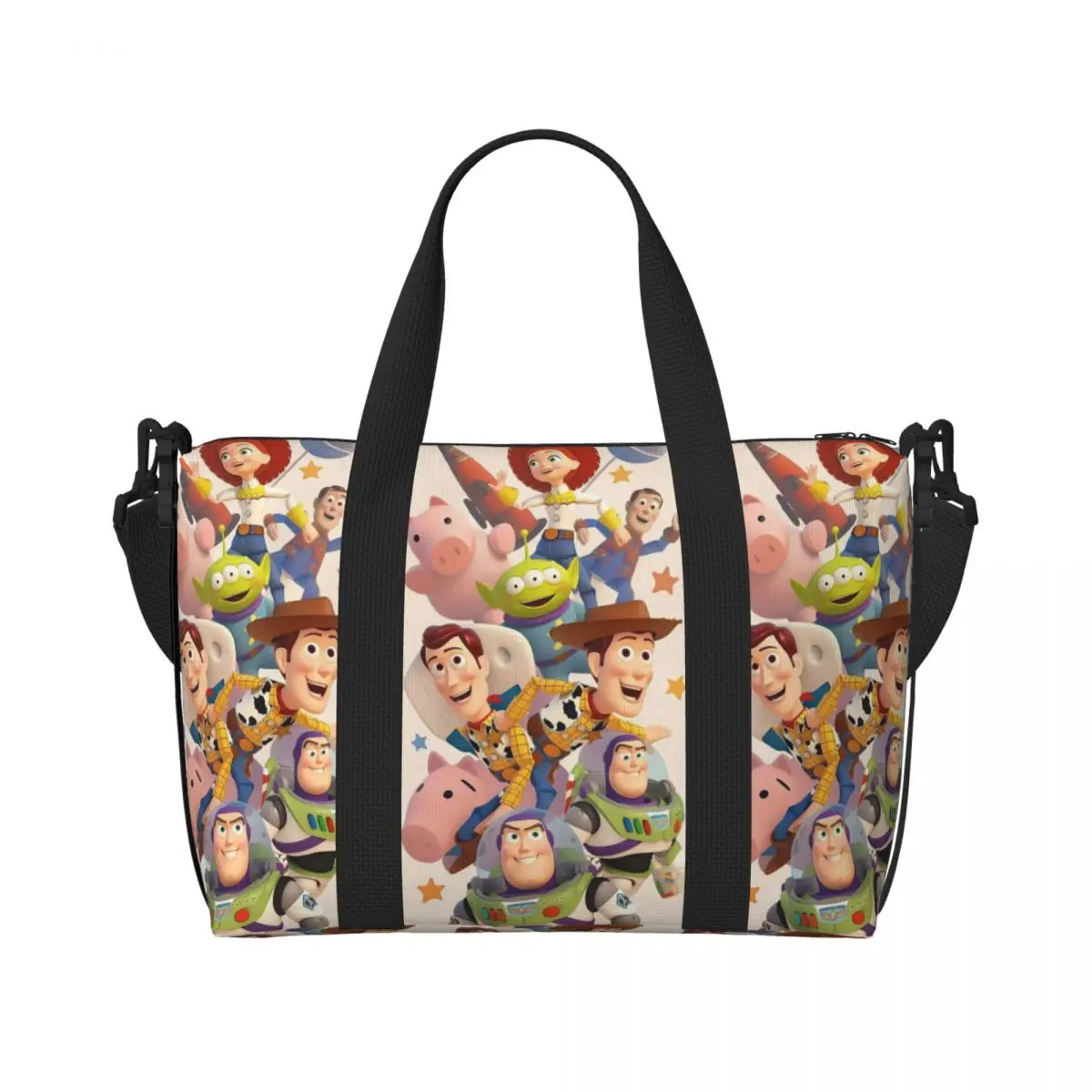 

Custom Toy Story Beach Tote Bag for Women Extra Large Gym Carry On Characters Cartoon Anime Figure Travel Shopping Bags