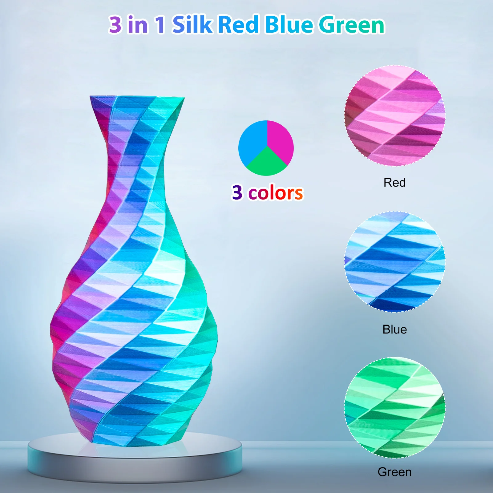 Dreifarbiges Seiden-PLA 3D-Drucker-Filament 1,75mm 250g (0,55lbs) Spule, Hochpräzises Druckmaterial für die Meisten FDM 3D-Drucker – Detail 3