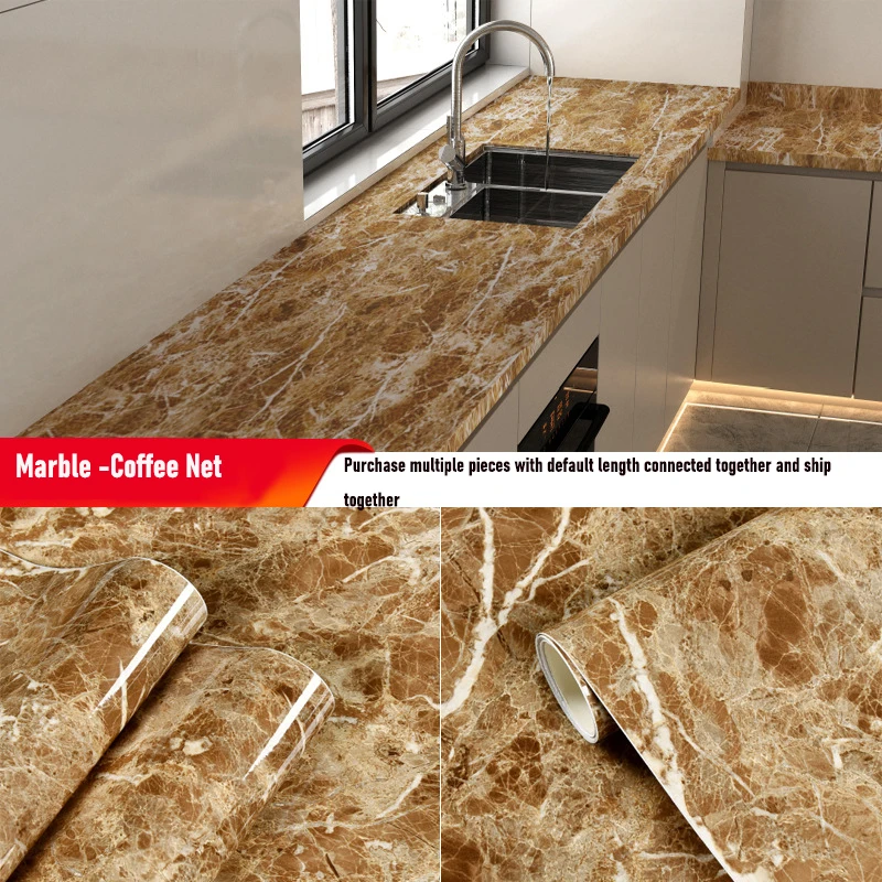 Marble Sticker Kitchen Oil-Proof Film Stove Waterproof Moisture-Proof Self-Adhesive Wallpaper Countertop Cabinet Renovation Tile