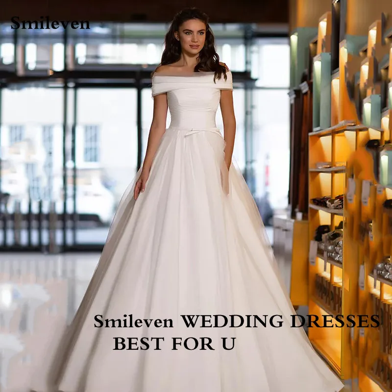 

Smileven Soft Satin Princess Wedding Dresses Off The Shoulder Bride Dress Vestido De Noiva Simple Boho Wedding Gowns